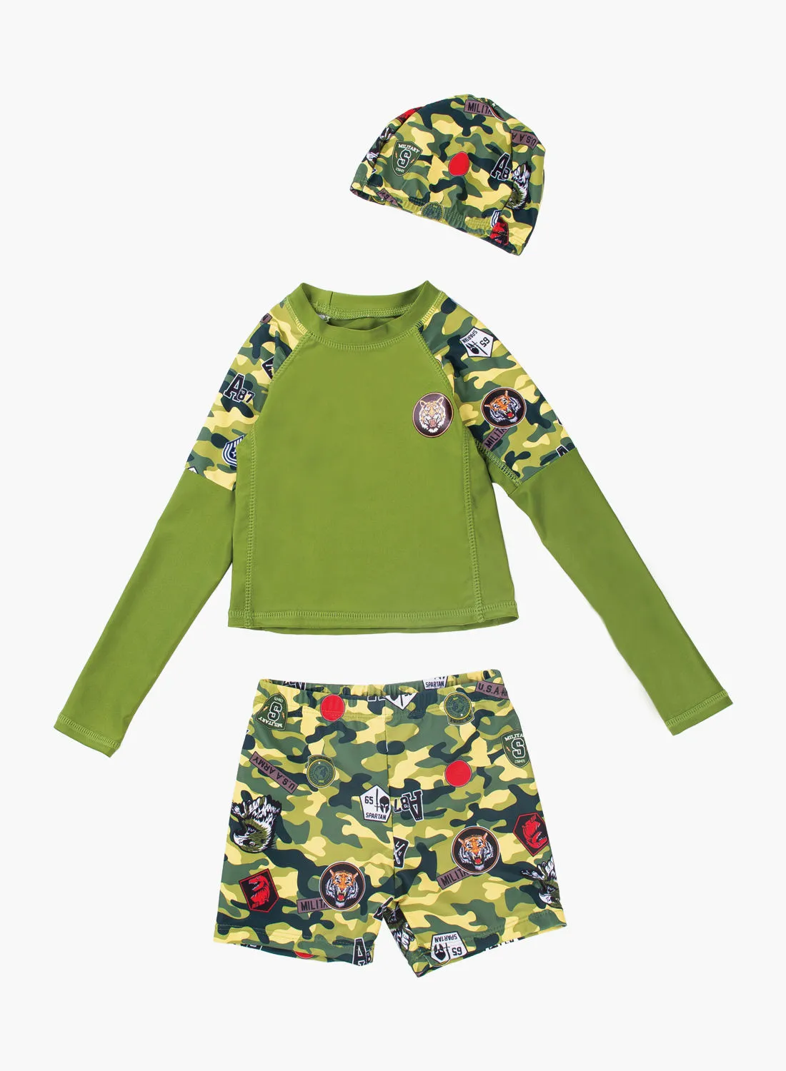 طقم ملابس سباحة للأولاد من POP MAGIC مكون من 3 قطع من الجزء العلوي والسفلي باللون الأخضر