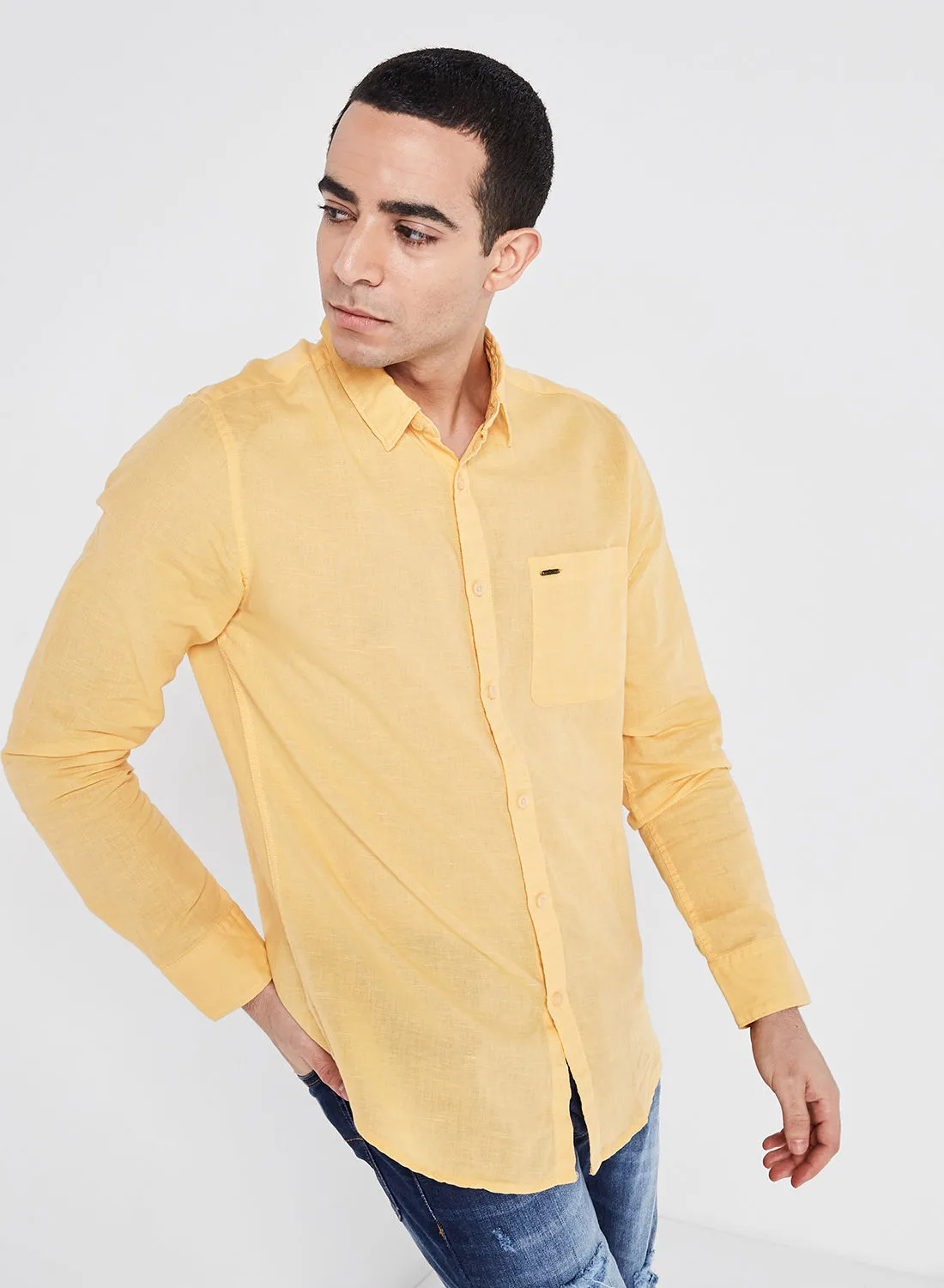 ABOF Logo Detail Slim Fit Shirt Mustard