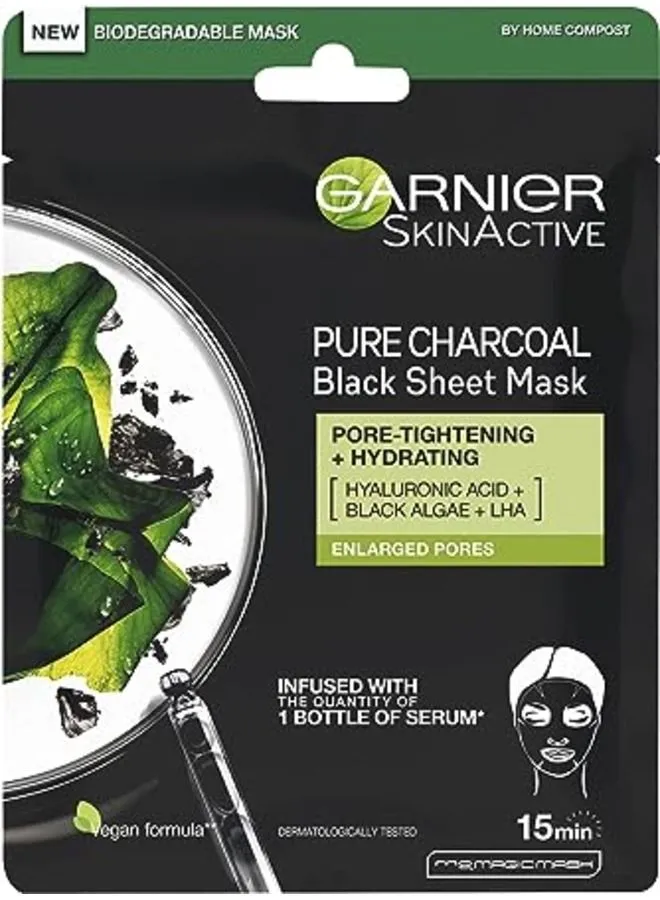 Garnier Skin Active Pure Charcoal Black Sheet Mask Enlarged Pores 28grams