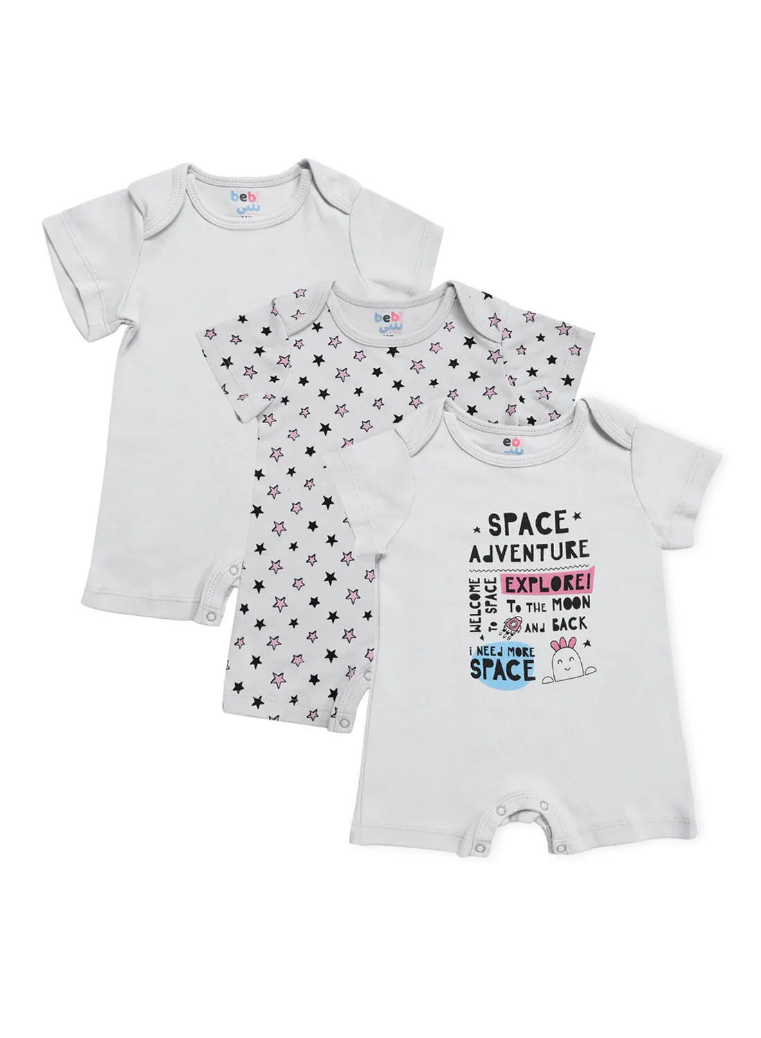 Bebi Baby Boys  3-Piece Unfooted Onesies Set Grey/Black