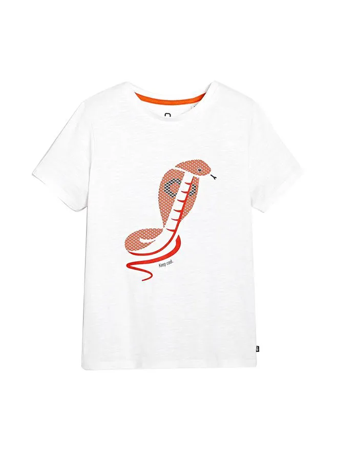Okaidi Snake Printed Round Neck T-Shirt White/Red