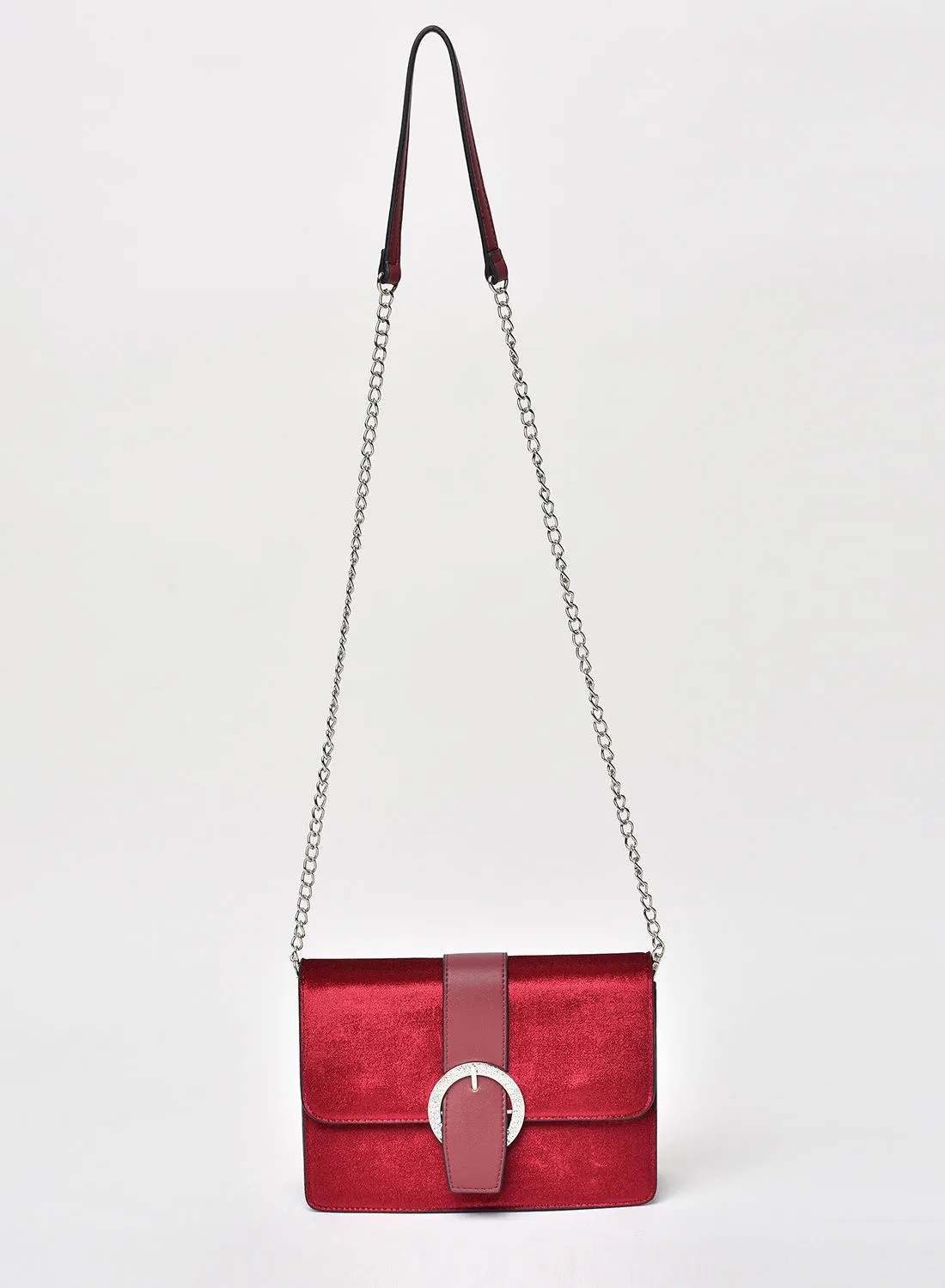 Jove Solid Pattern Chain Strap Crossbody Bag Red