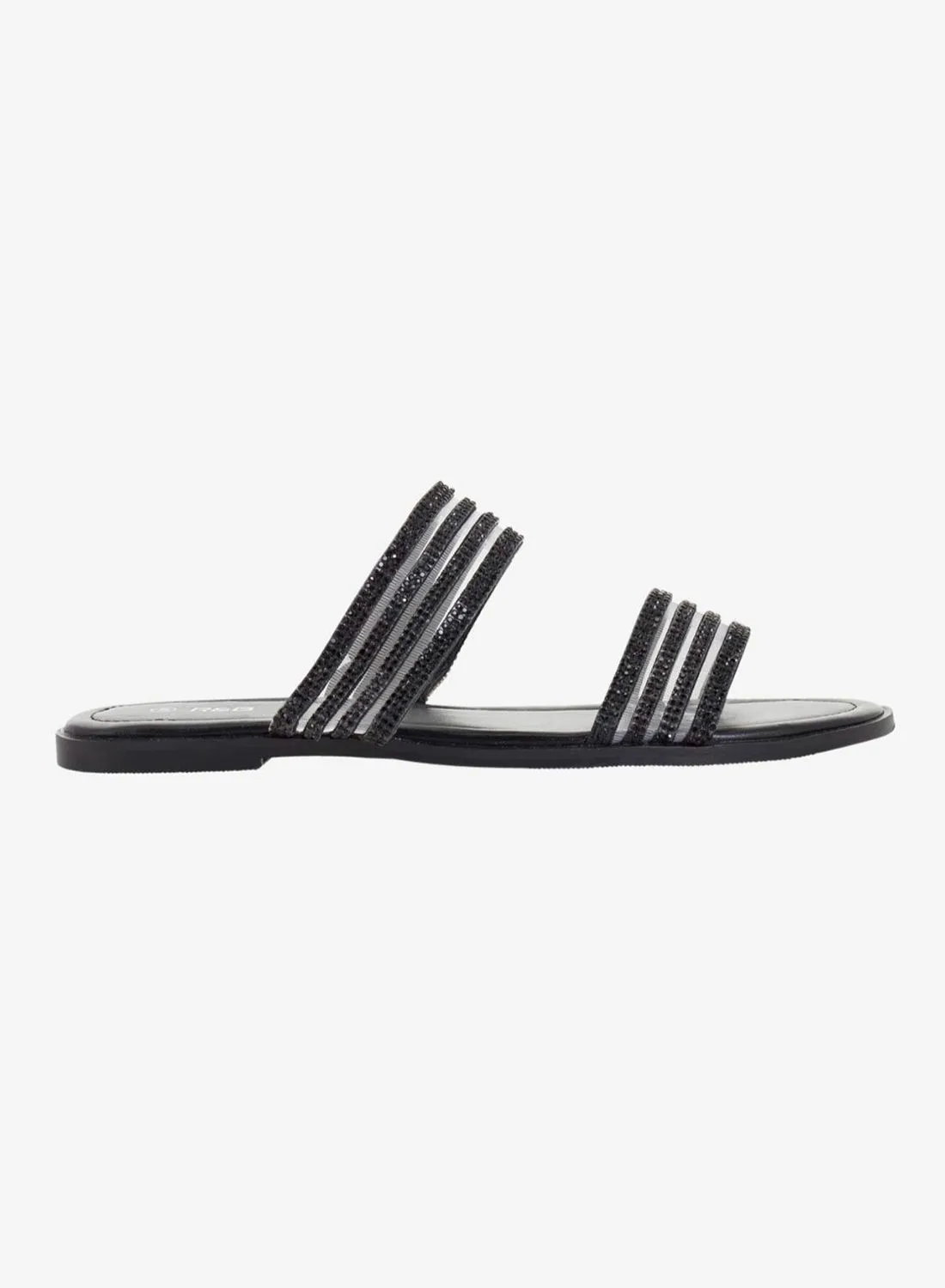 R&B Embellished Slip-On Flat Sandals Black