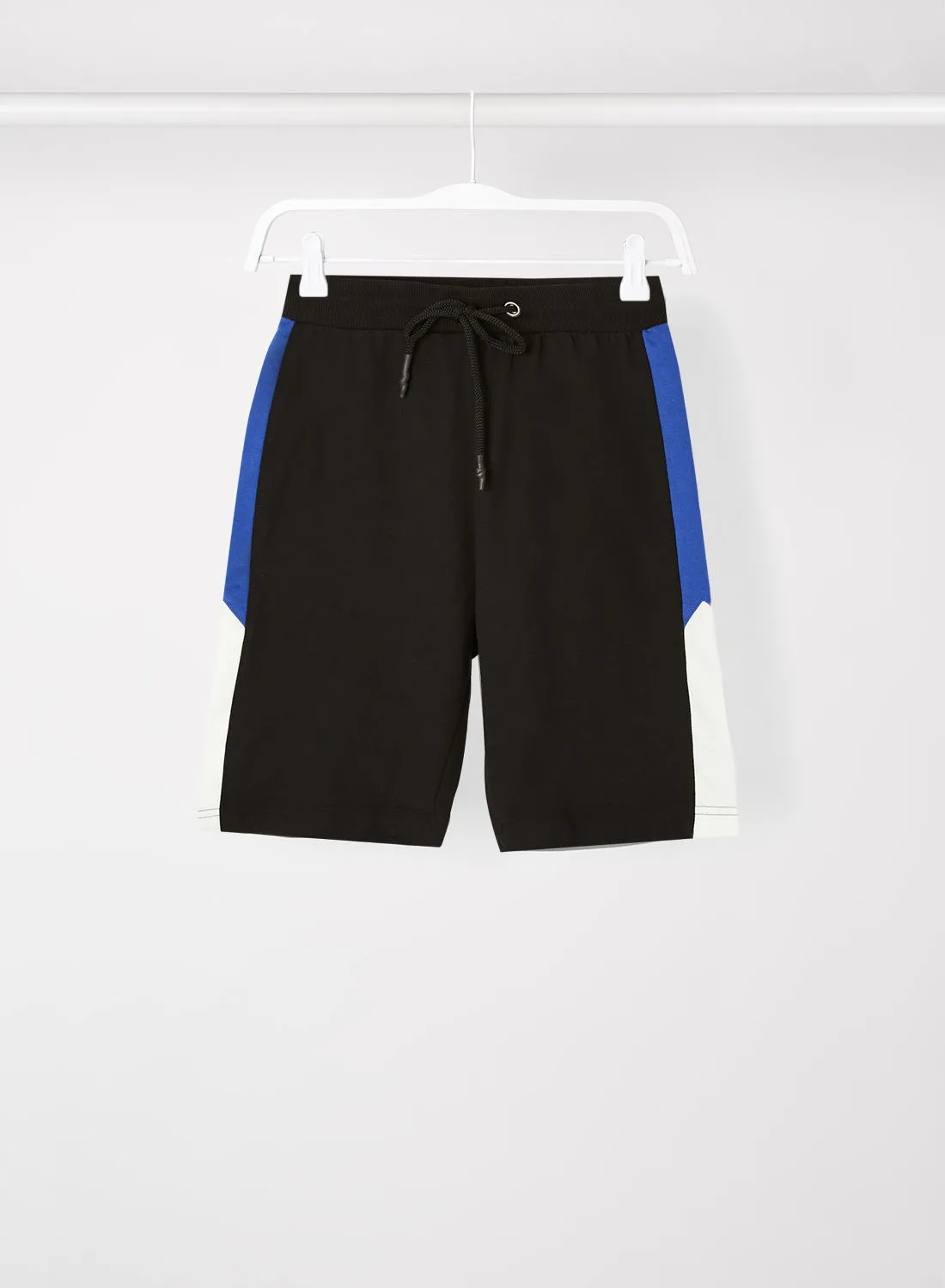 ABOF Contrast Stripe Detail Elastic Waistband Drawstring Shorts Black/Blue/White