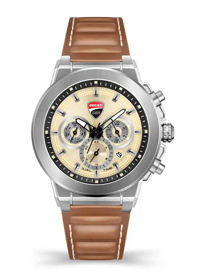 Ducati Corse Men's Campione Chronograph Leather Strap Wrist Watch DTWGF2019205 - 45 mm - Light Brown