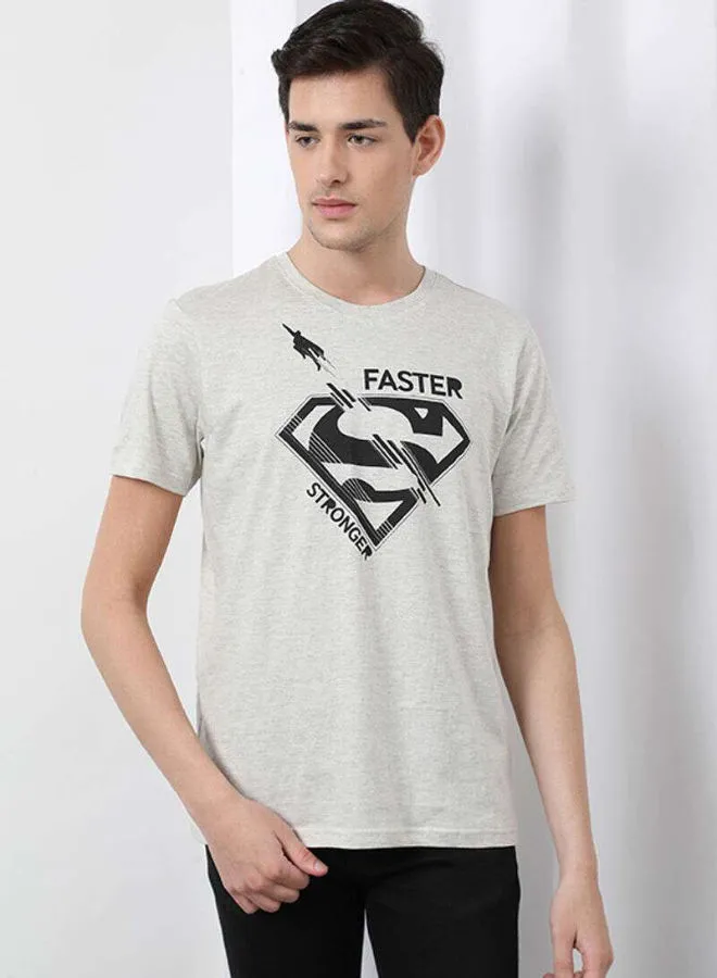 DRIP Superman Printed Round Neck Regular Fit T-Shirt Light Fog Grey/Black