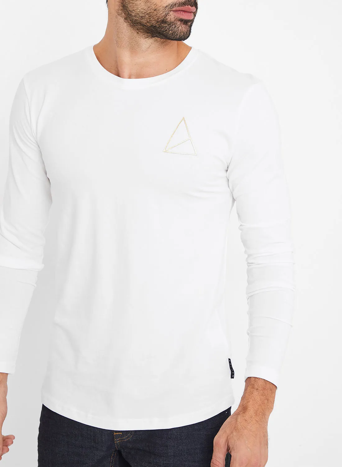 GOLDEN EQUATION Logo Detail Long Sleeve T-Shirt White