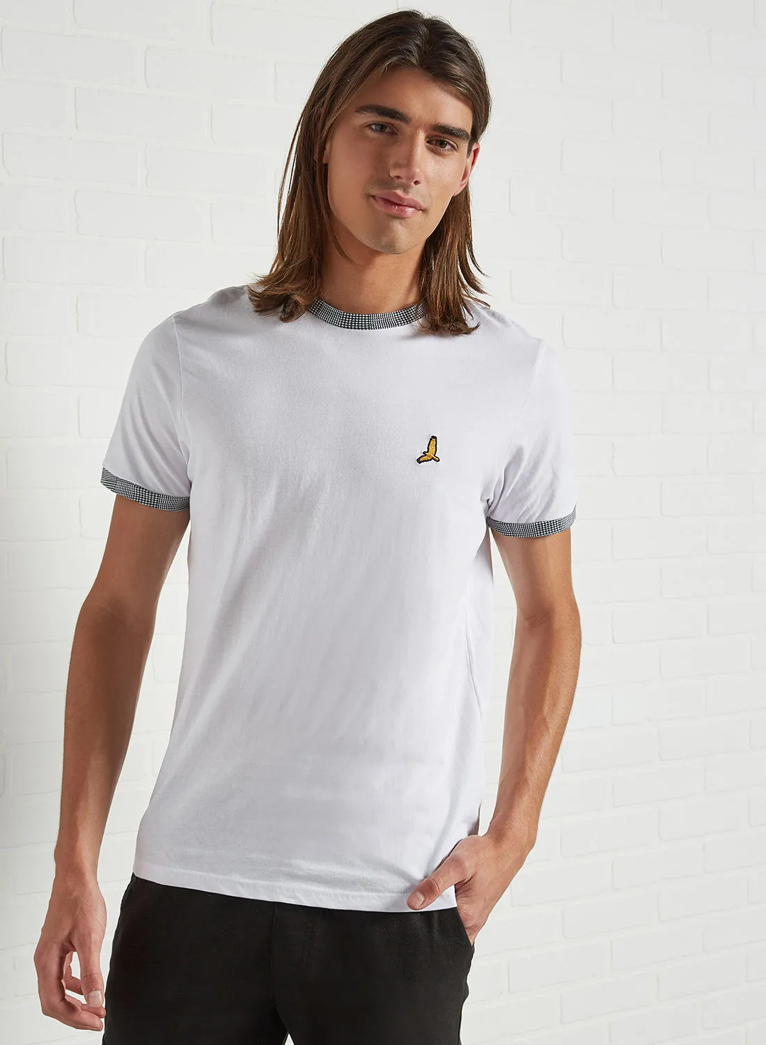 BRAVE SOUL Contrast Trim T-Shirt Optic White