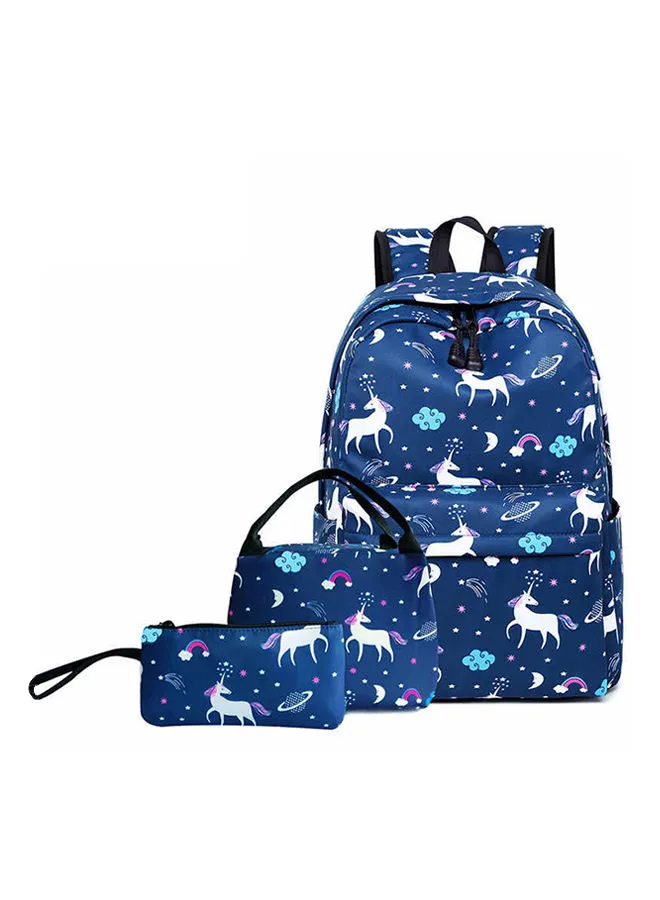 Generic 3-Piece Unicorn Printed Backpack Set Blue/White/Pink