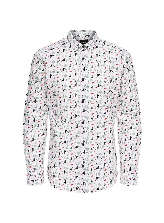 ONLY & SONS Xmas All Over Print Shirt White