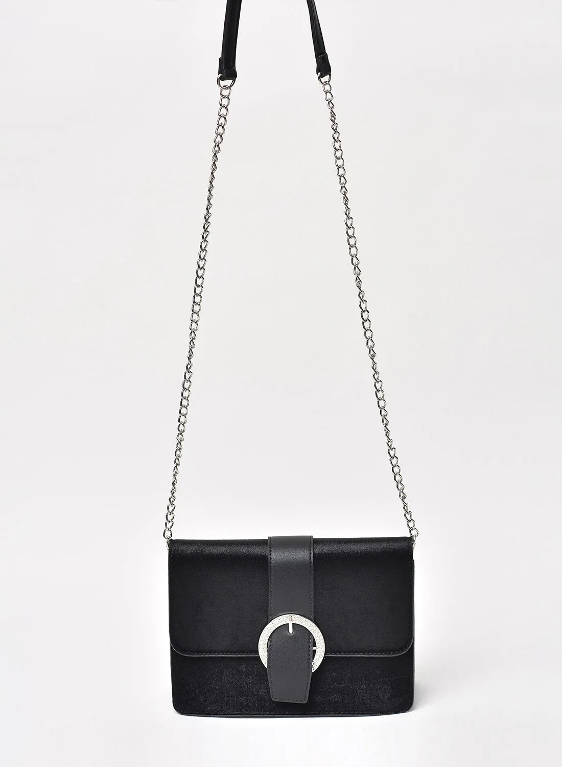 Jove Trendy Solid Pattern Chain Strap Crossbody Bag Black