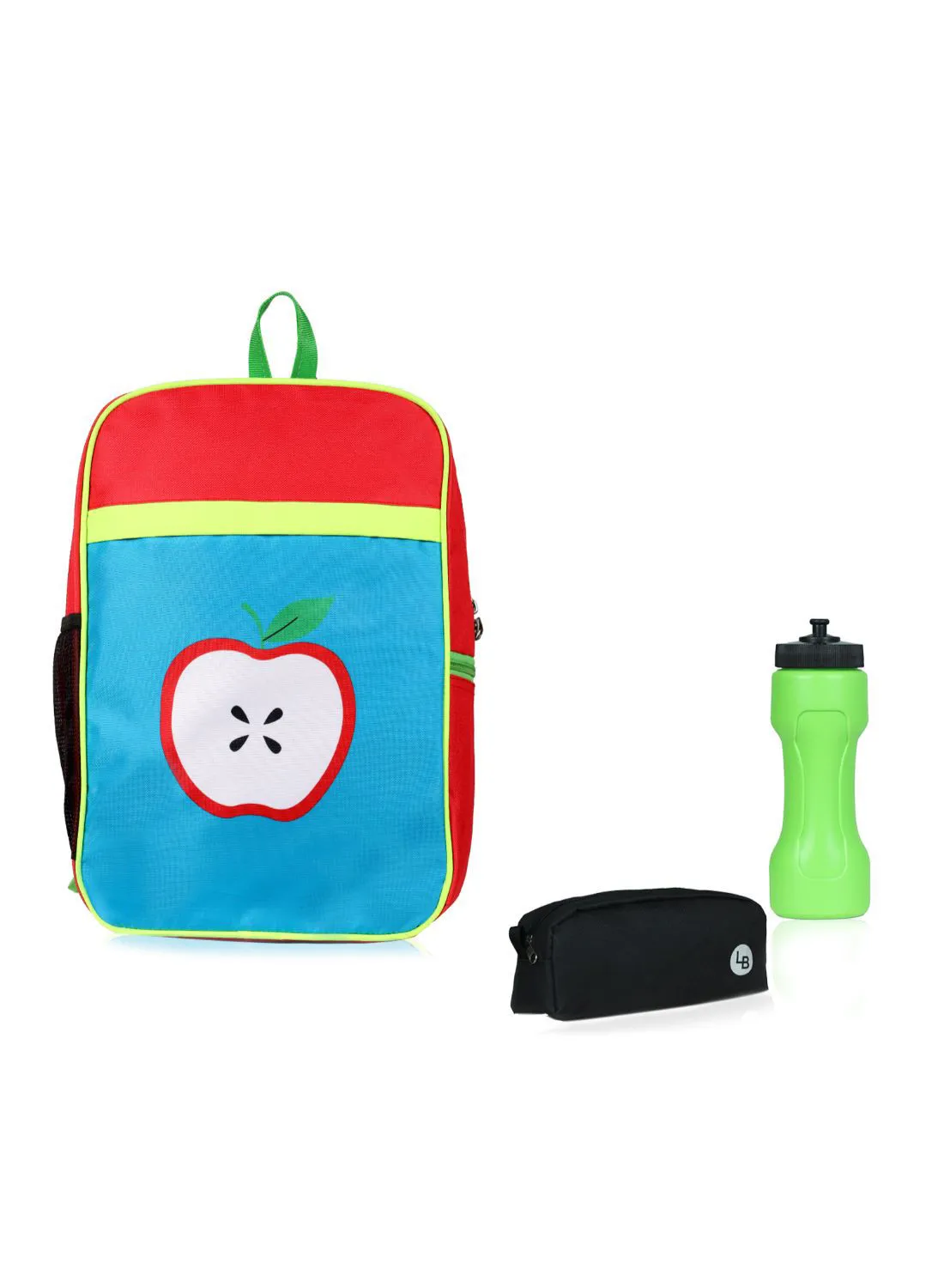 LIONBONE Apple Printed Polyester Kids Backpack with zip closure Ideal for 6-8 years age group, Plastic Sipper And Polyester Pouch Multicolour