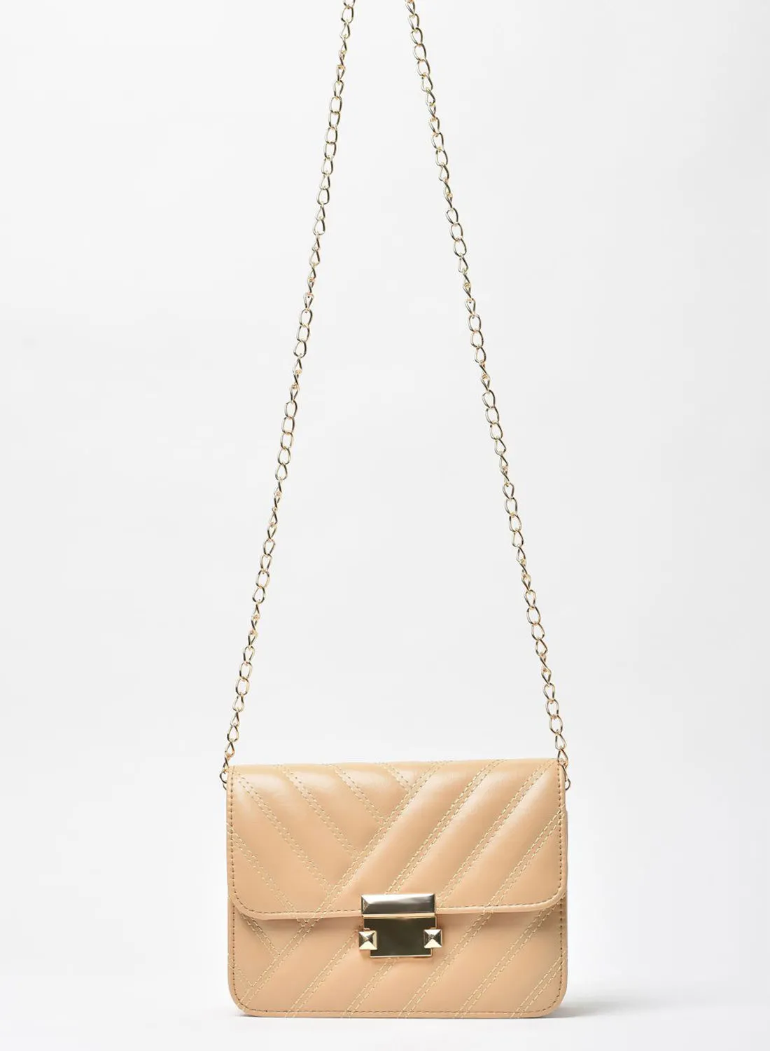 Jove Quilted Pattern Chain Strap Crossbody Bag Beige