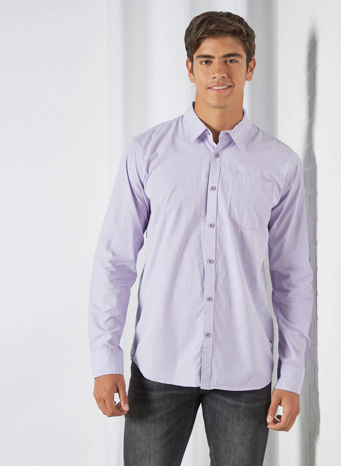 ABOF Men's Essential Button Detail Shirt Purple