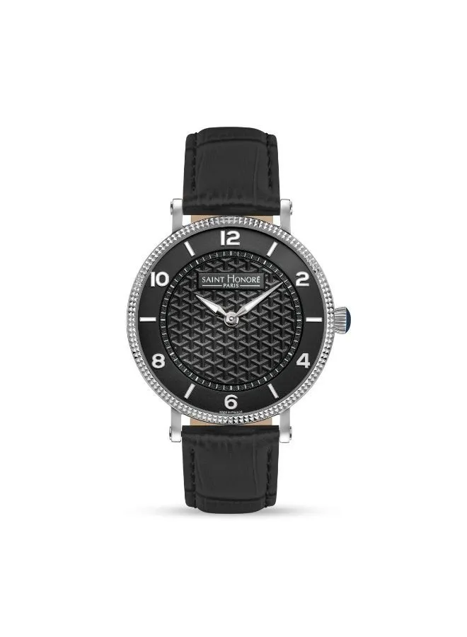 Saint Honore Paris Trocadero Collection Men's Analog Quartz Watch With Black Dial Black Leather Strap - TR826010 1NBN