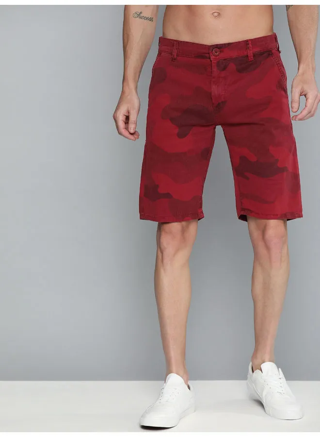 HERE&NOW Camouflage Patterned Low Waist Regular Fit Chino Shorts Maroon