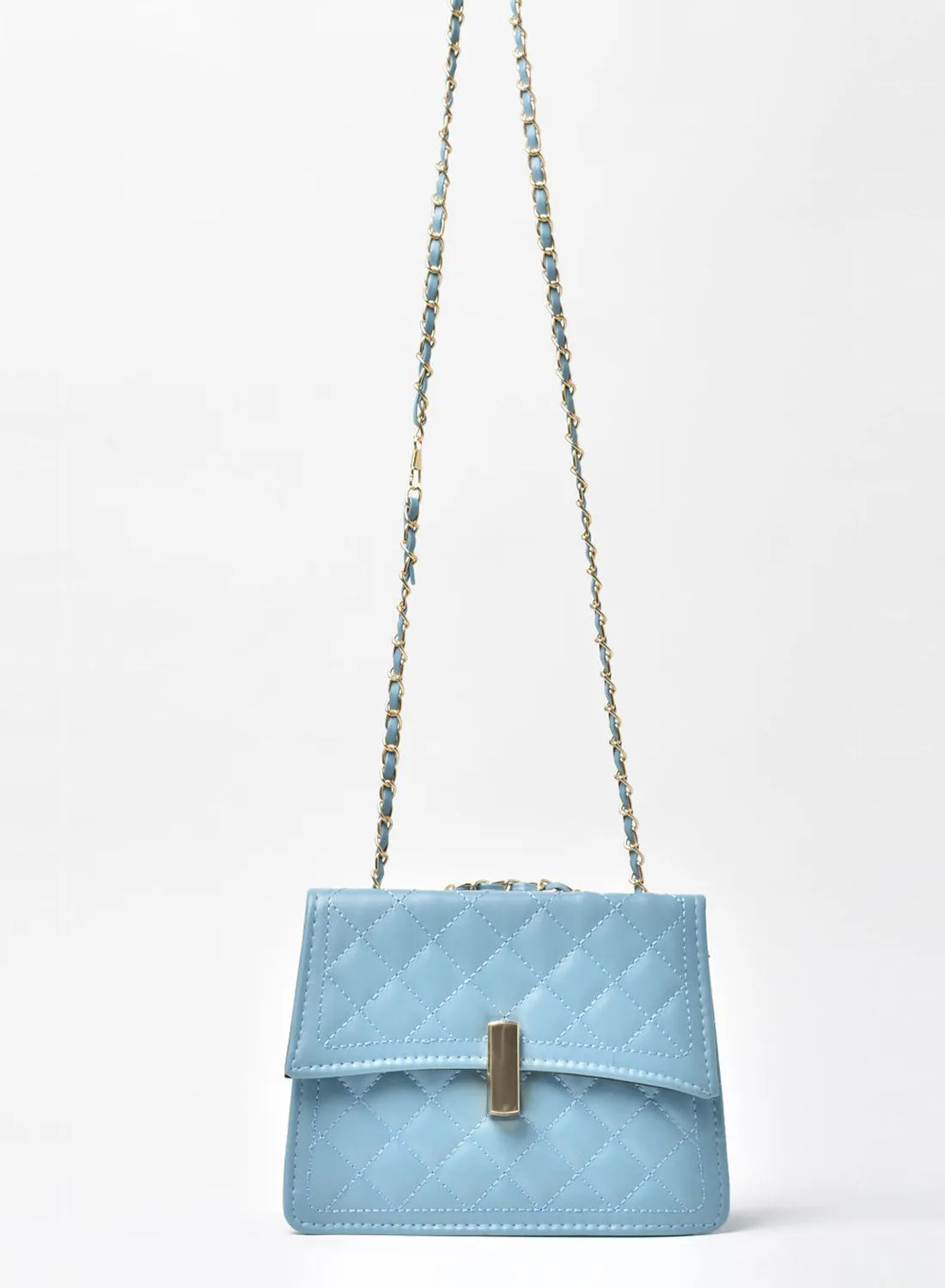 حقيبة كروس جوف بنمط مبطن وحزام سلسلة أزرق
