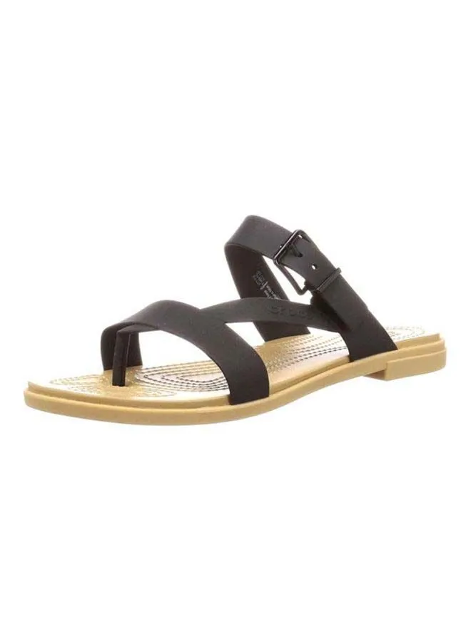 crocs Tulum Toe Post Slip-On Flat Sandals Black/Tan