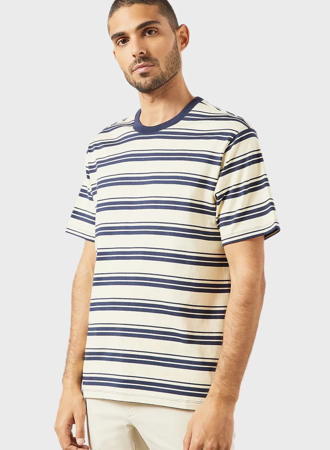 Mango Man Striped Crew Neck T-Shirt