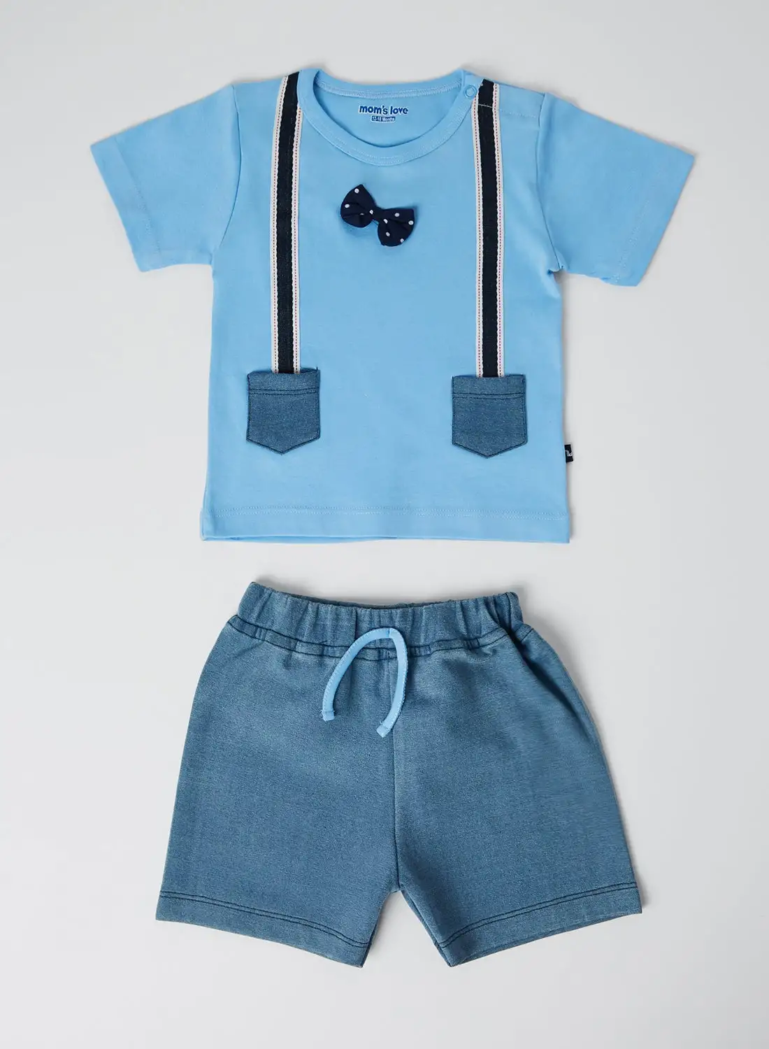 Moms Love Baby Bow Applique T-Shirt and Shorts Set M. Blue