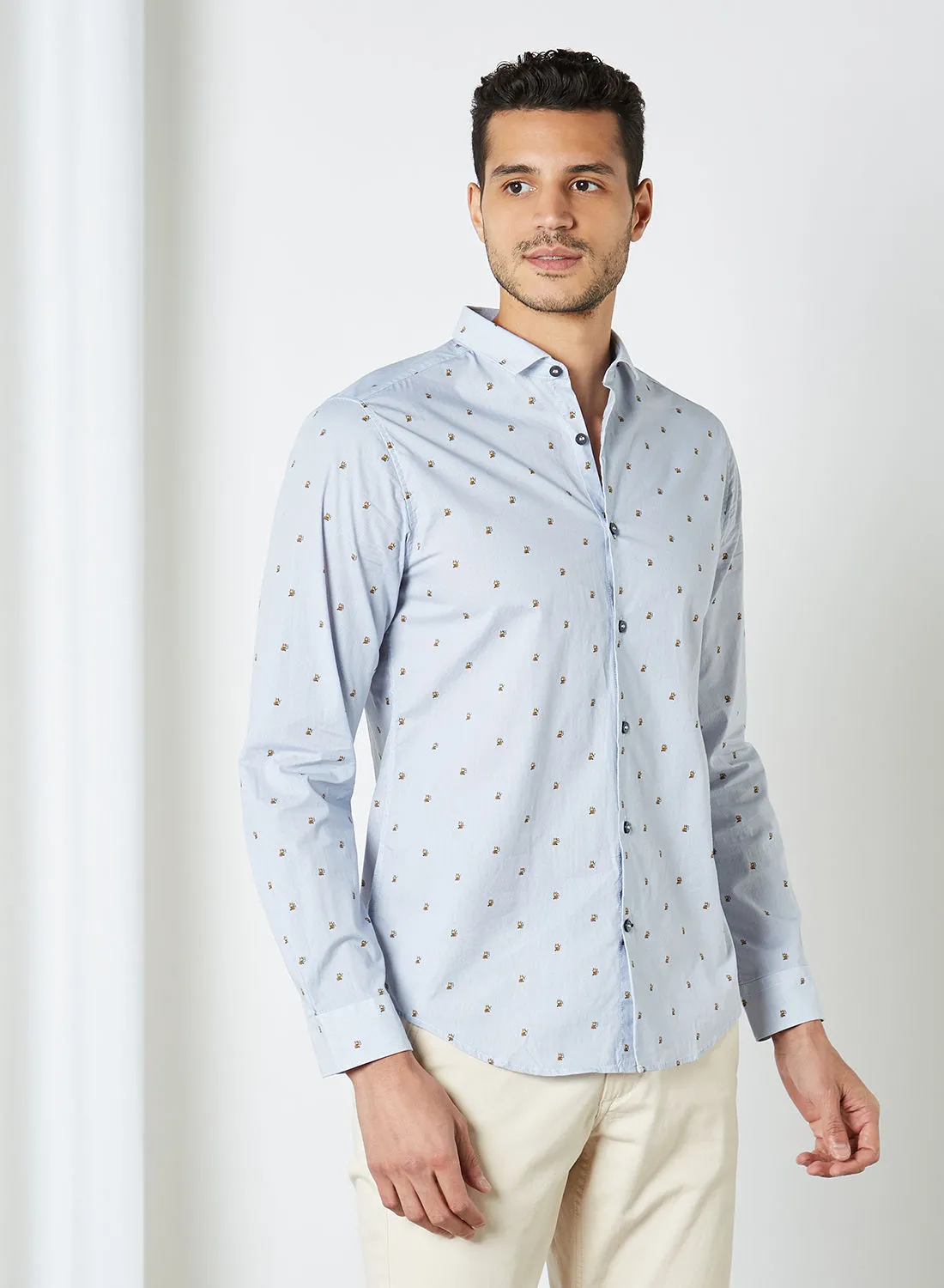 Mast & Harbour Men's All-Over Printed Shirt Blue