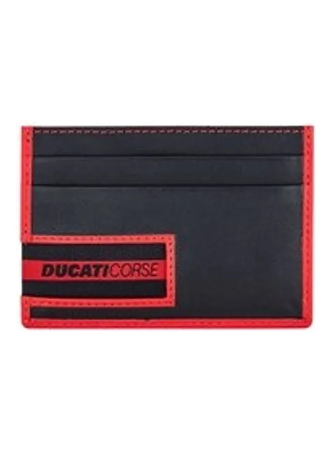 حافظة بطاقات دوكاتي كورس مودينا من الجلد الطبيعي للرجال - DTLUG2000103 أسود / أحمر