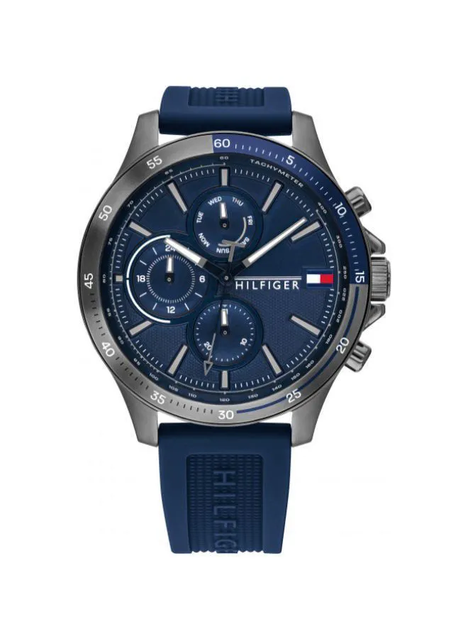 TOMMY HILFIGER Men's Round Shape Silicone Strap Analog Wrist Watch 46 mm - Blue - 1791721