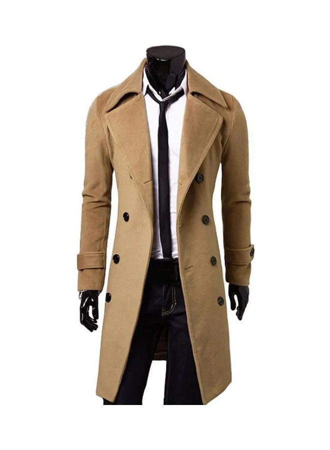 Generic Fashion Men Solid Colour Long Sleeve Lapel Button Slim Fit Overcoat Coat Outwear Camel