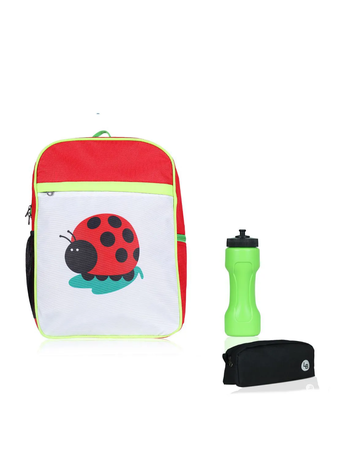 LIONBONE Ladybug Printed Polyester Kids Backpack with zip closure Ideal for 4-6 years age group, Plastic Sipper And Polyester Pouch Multicolour