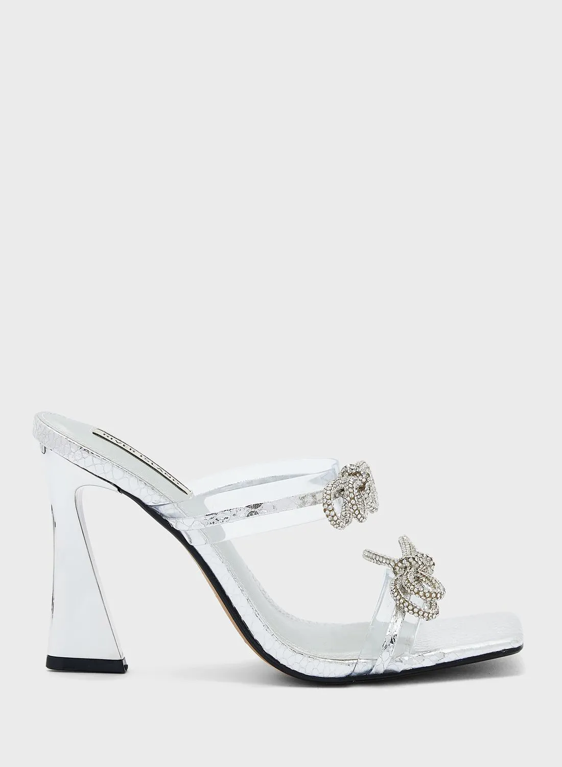 RIVER ISLAND Double Strap Bow Perspex Mule Sandals