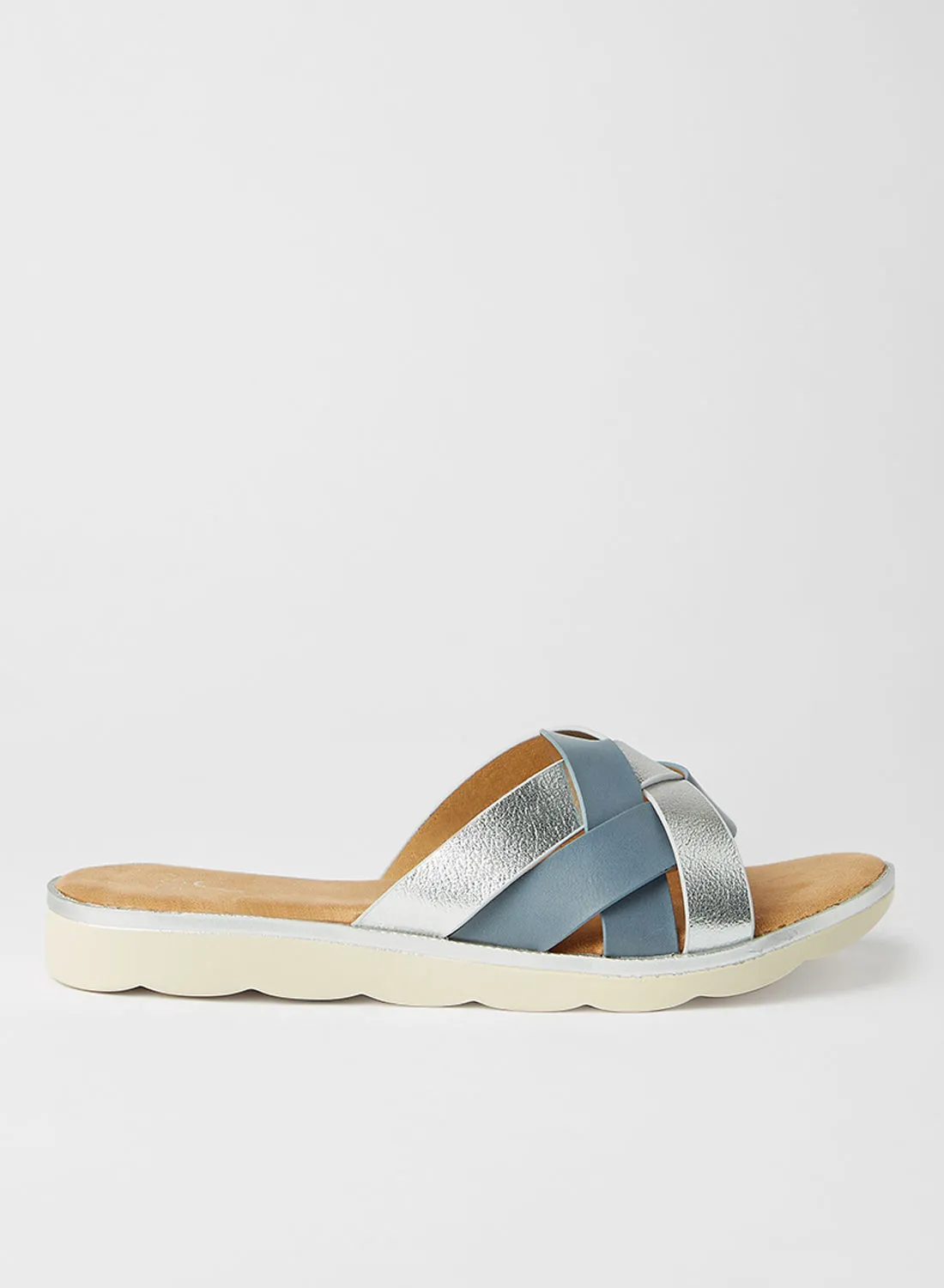 Jove Casual Slip-On Flat Sandals Blue/Silver