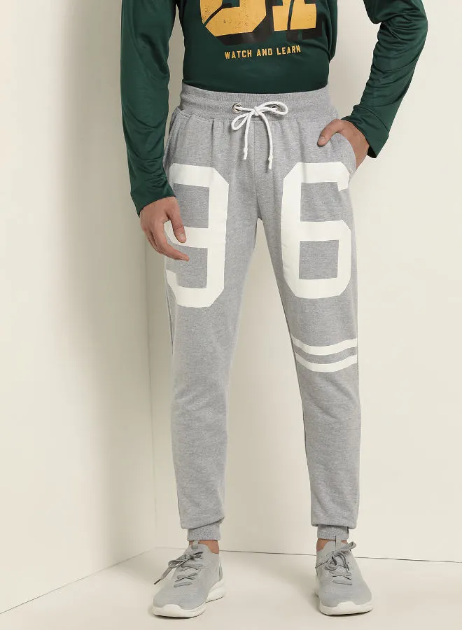 ABOF Men's Printed Comfortable Cotton Blend Casual Sweatpants Grey/White
