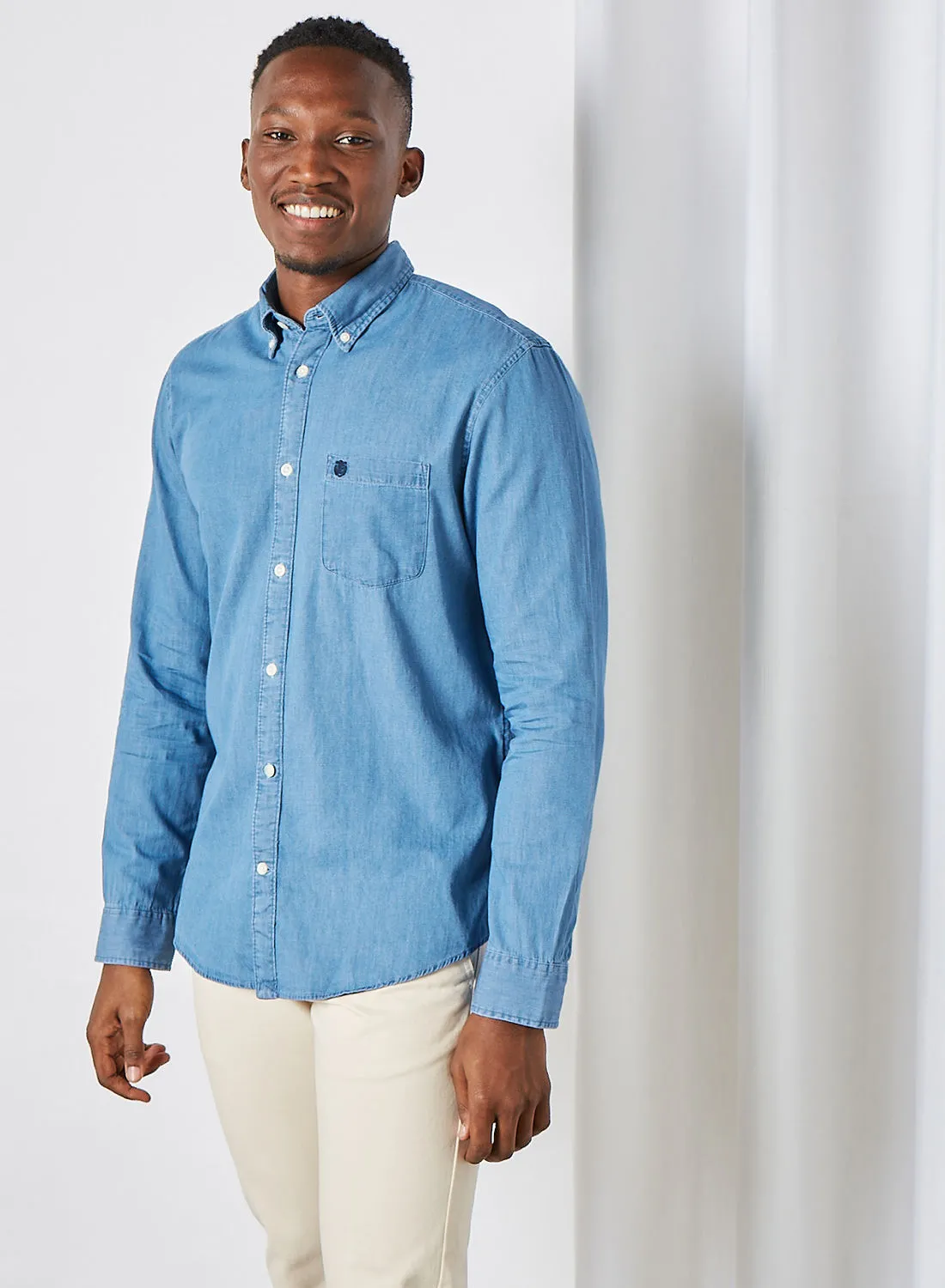 Selected Homme Button-Down Collar Shirt Light Blue Denim