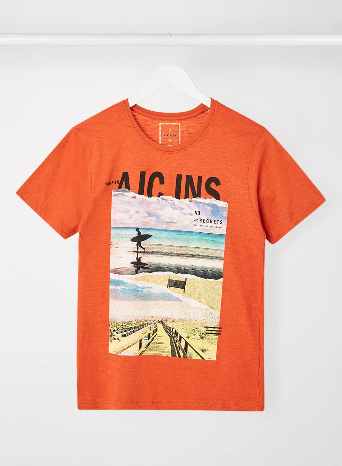 ANIQ Printed Round Neck T-Shirt Orange