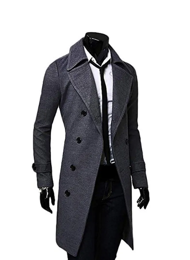 Generic Slim Fit Long Sleeves Trench Coat Grey