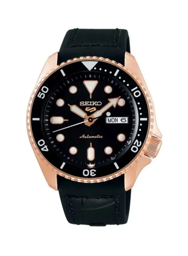 Seiko Men's 5 Sports Round Shape Leather Band Analog Wrist Watch 43 mm - Black - SRPD76K1