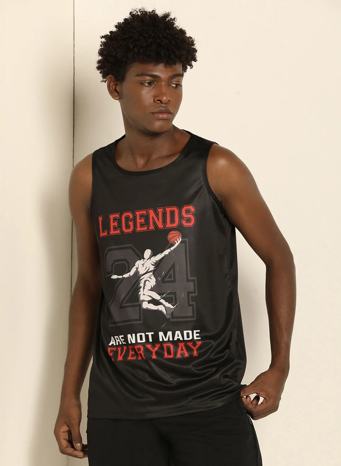 ABOF Fashionable Round Neck Legends Are Not Made Everyday Printed Vest Black/Red