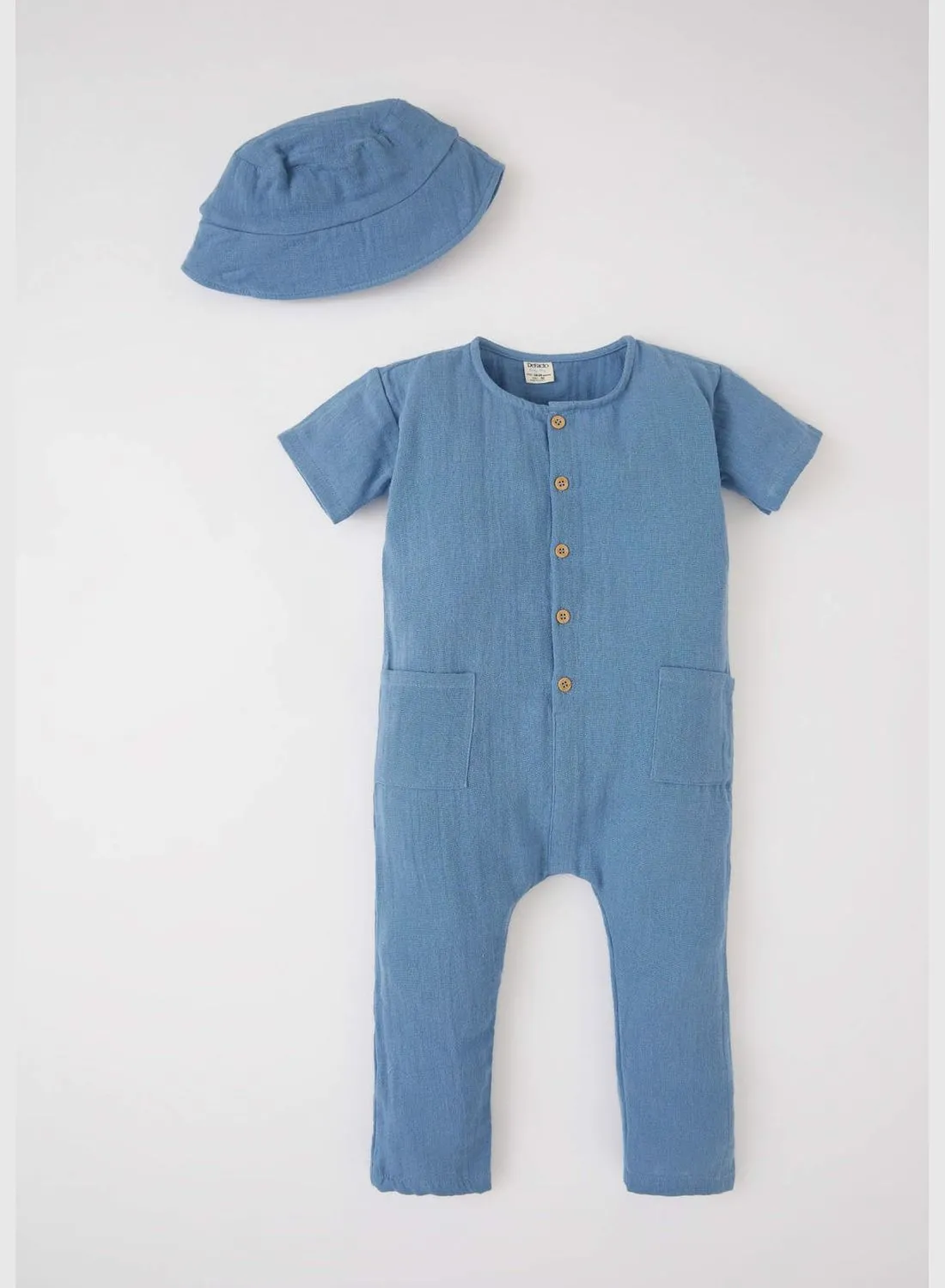 DeFacto Regular Fit Short Sleeve Dungarees And Beanie Set