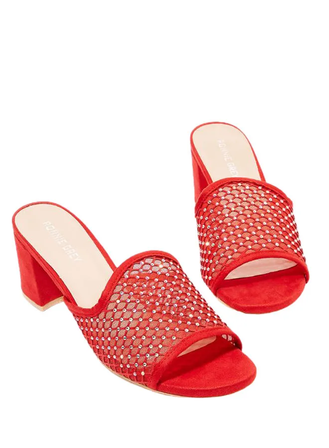 Ronnie Grey Crystal Studded Slip-On Dress Sandal Red/Clear/Beige