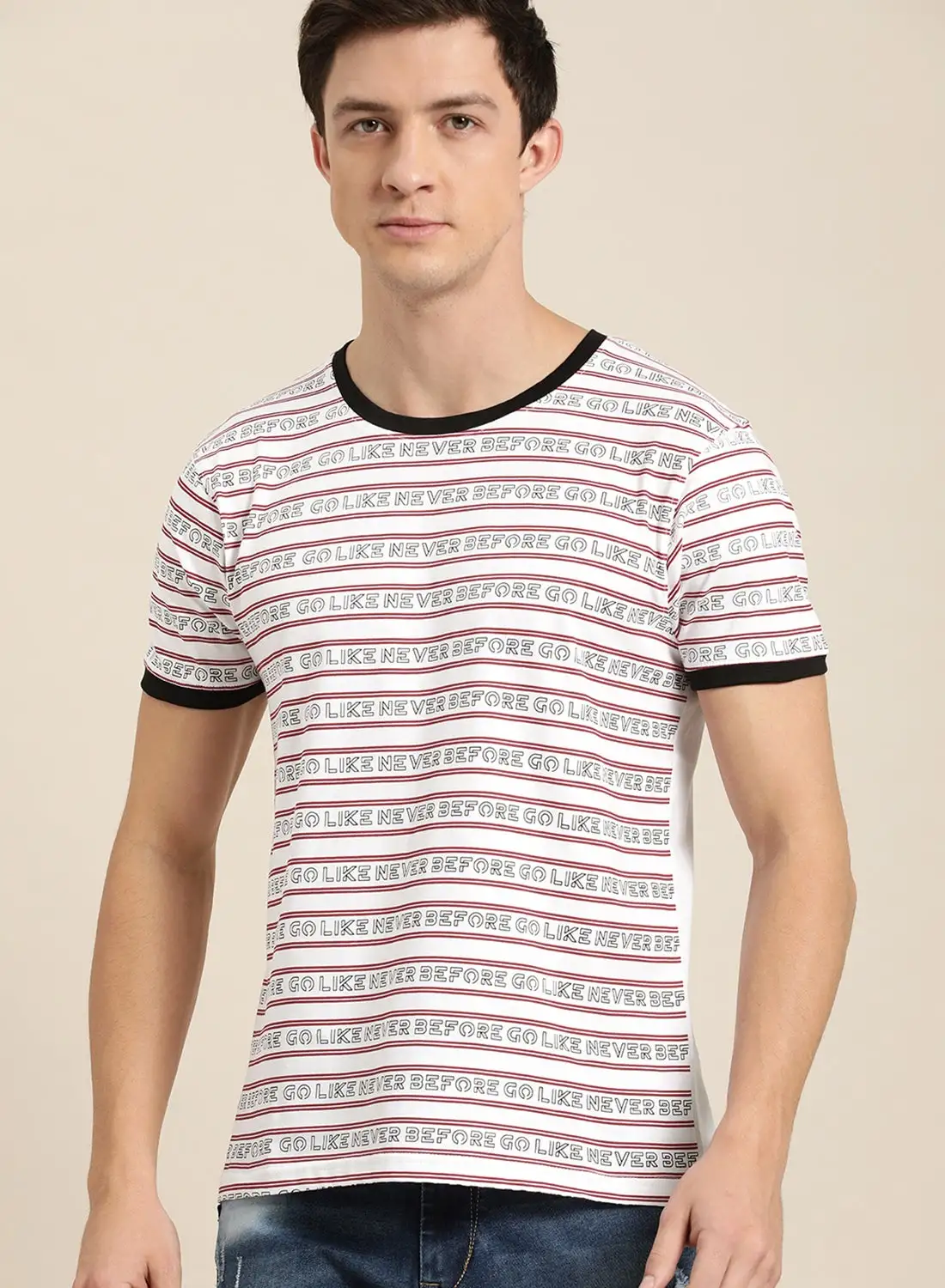 Moda Rapido Typography & Stripes Print T-Shirt White/Black