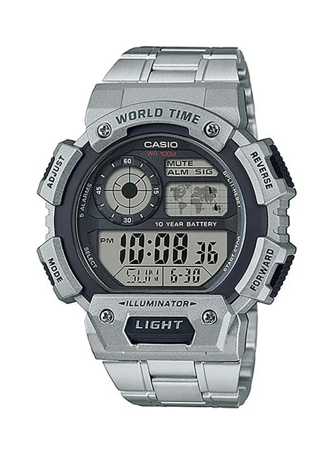 كاسيو ساعة يد رقمية للرجال من الستانلس ستيل طراز AE-1400WHD-1AVDF - 48 ملم - فضي