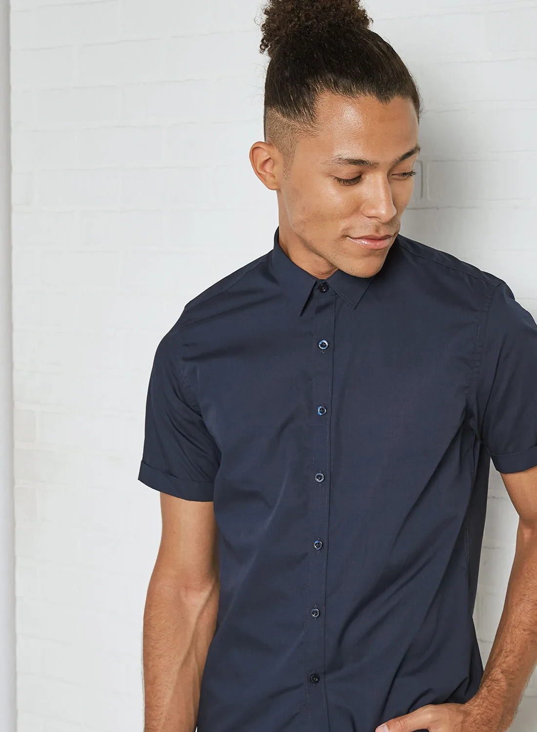 STATE 8 Solid Short Sleeve Shirt Navy