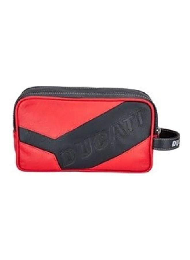 حقيبة أدوات الزينة من الجلد الطبيعي للرجال من دوكاتي كورس تاغلياتو باللون الأحمر / الأسود
