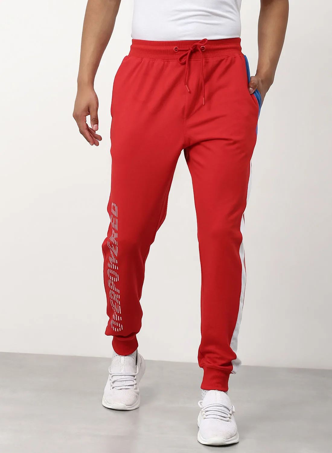 ABOF Regular Fit Joggers Red/Pearl White