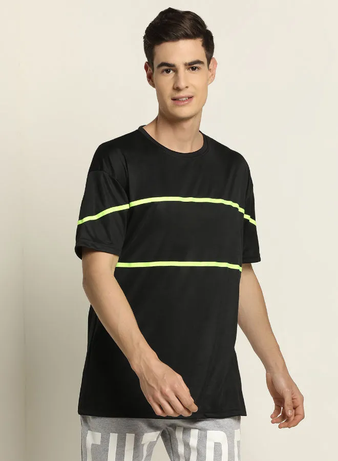 ABOF Stripe Detailed Casual T-Shirt Coal Black