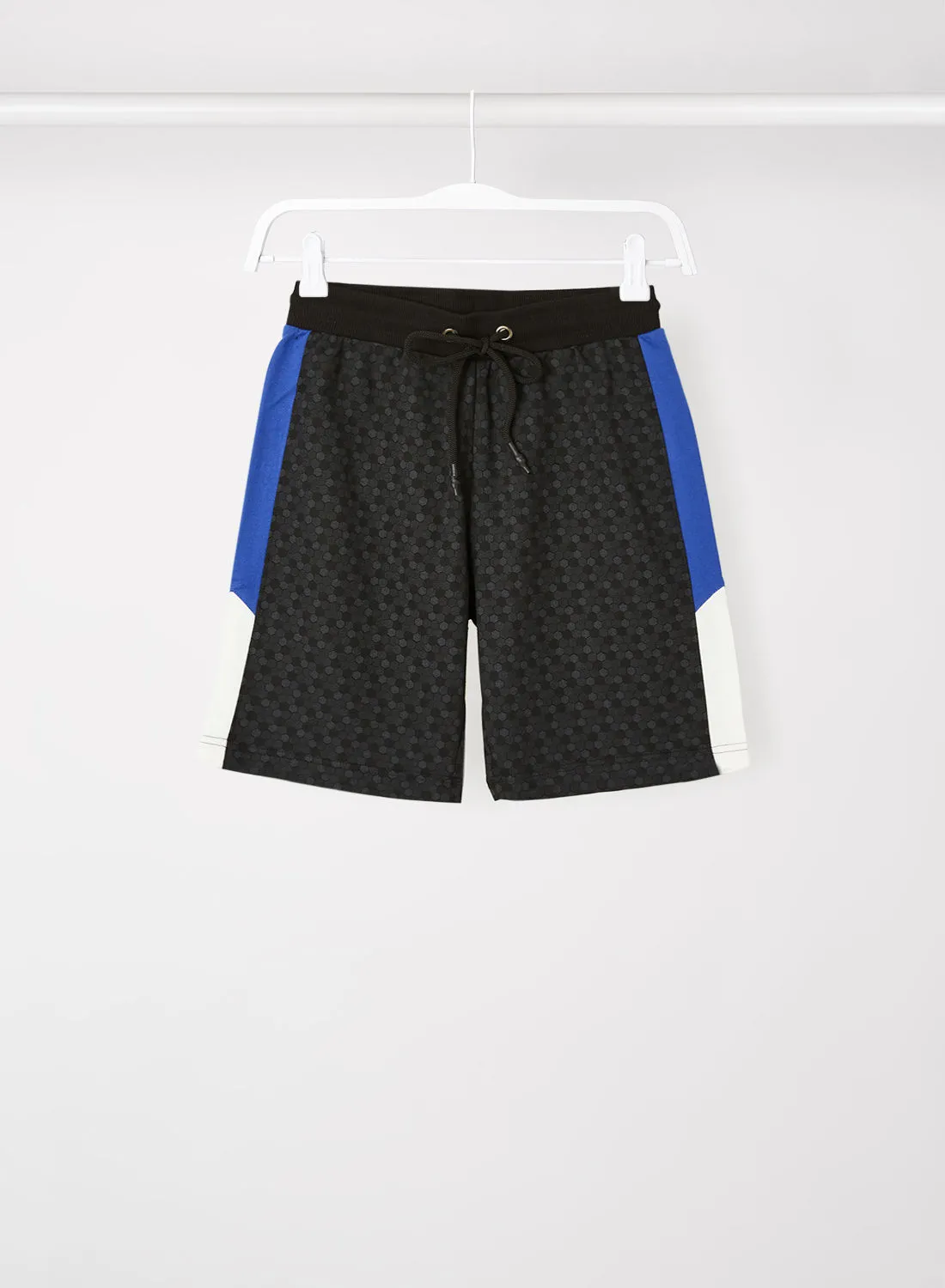 ABOF All Over Printed Elastic Waistband Drawstring Shorts Black/Blue/White