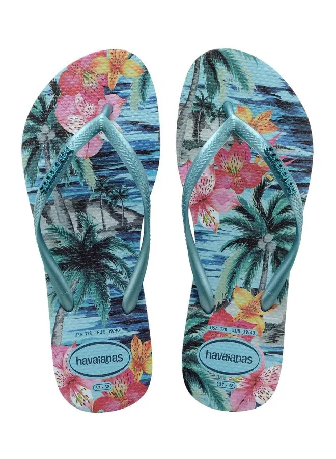 havaianas Slim Tropical Flip Flops Blue Splash
