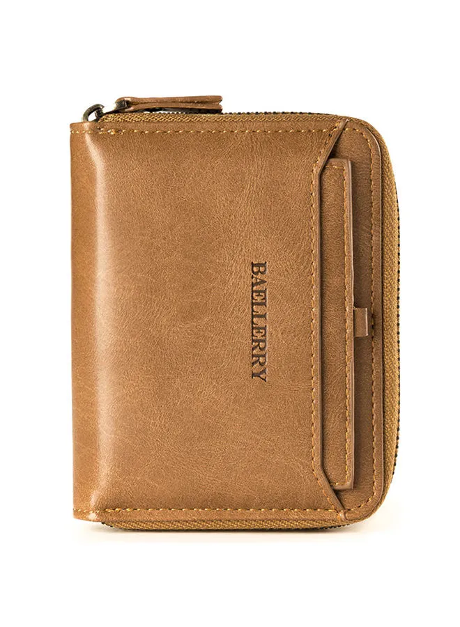 baellerry Zipper Multifunctional PU Leather Solid Credit Card Cover Holder Wallet Brown