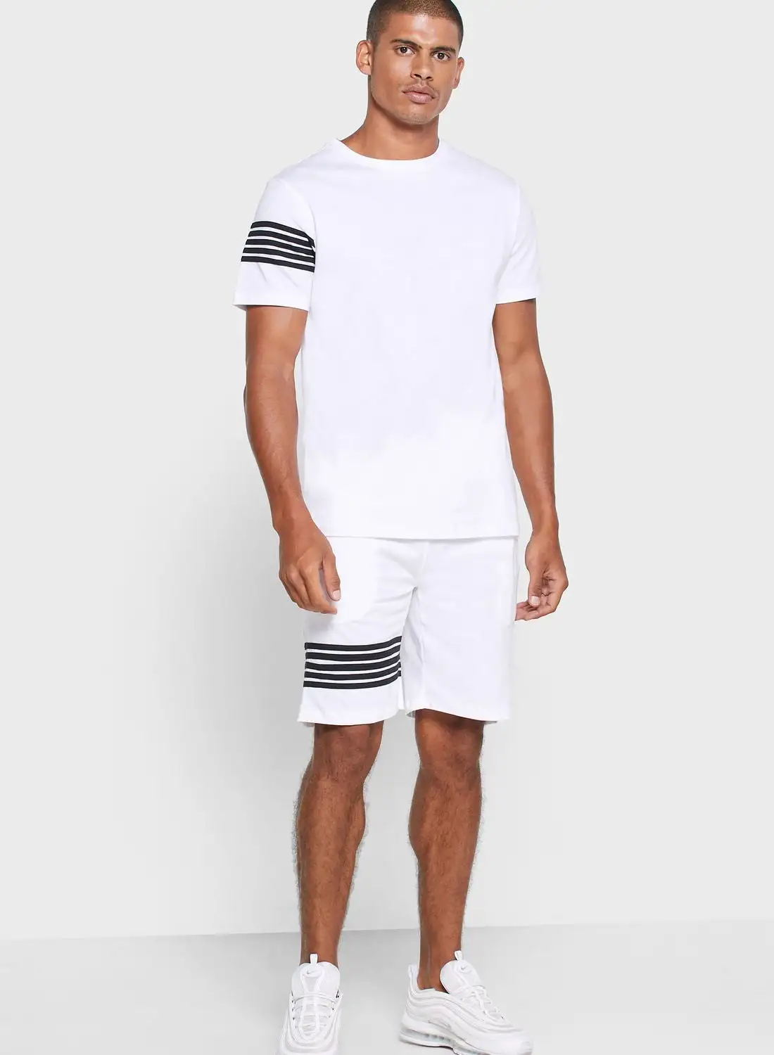 Seventy Five Striped Detailed T-Shirt & Shorts Set