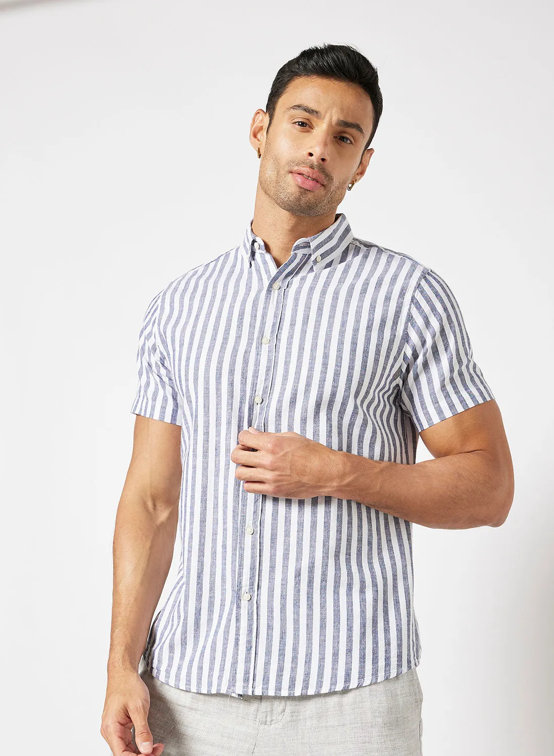 R&B Regular Fit Stripes Shirt Blue/White